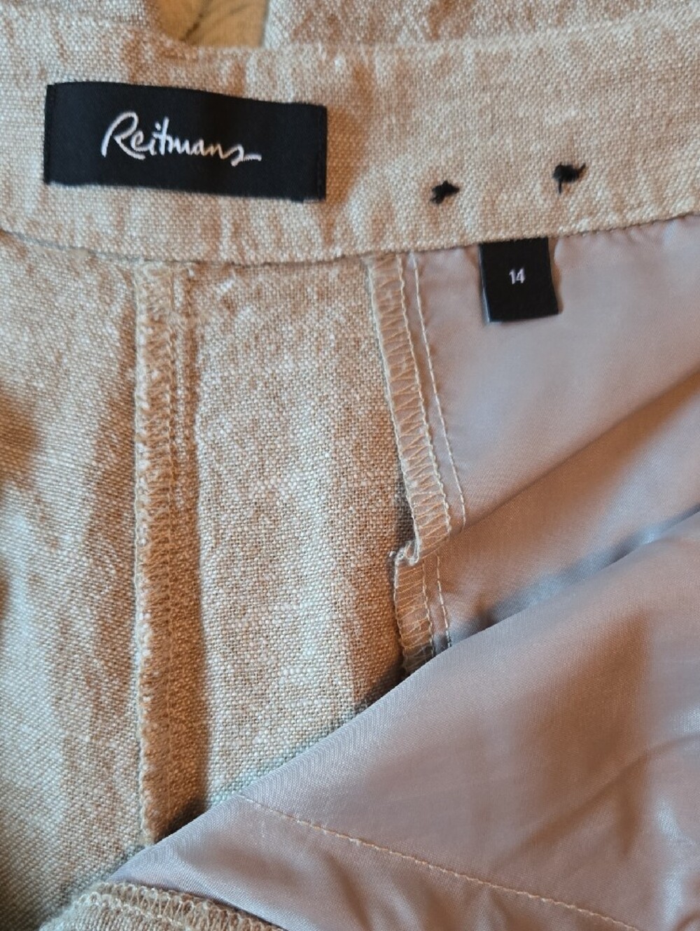 Reitmans Linen‑Blend Structured Pants – Size 14 – Sand Beige – Tailored Fit - Picture 2 of 6